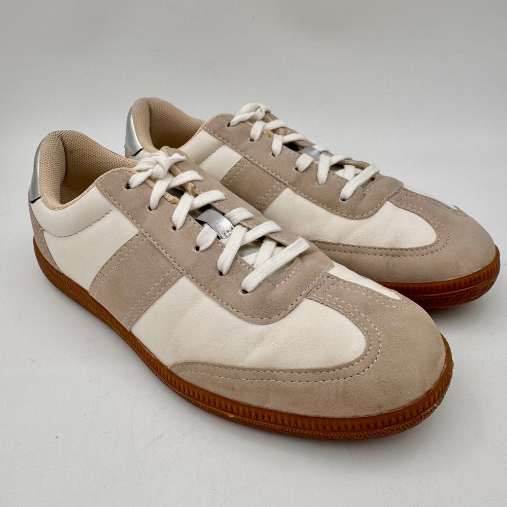 J.Crew Field Sneakers Ivory Silver Metallic Court Retro Trainer Womens 6